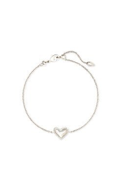 Ari heart delicate chain bracelet rhodium mother of pearl - Heart On A Hanger