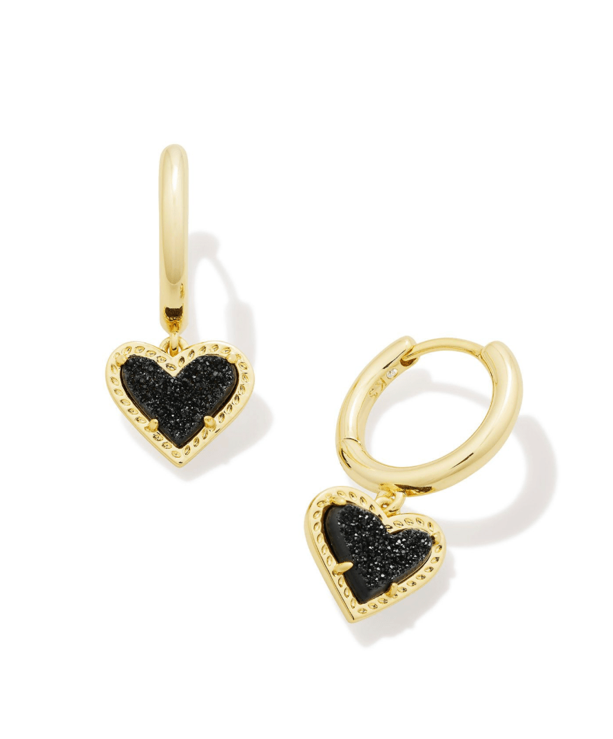 Ari heart huggie earrings in gold black drussy - Heart On A Hanger