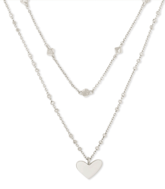 Ari heart multi strand necklace in rhodium metal - Heart On A Hanger