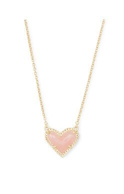 Ari Heart Short Pendant Necklace Gold Rose Quartz - Heart On A Hanger