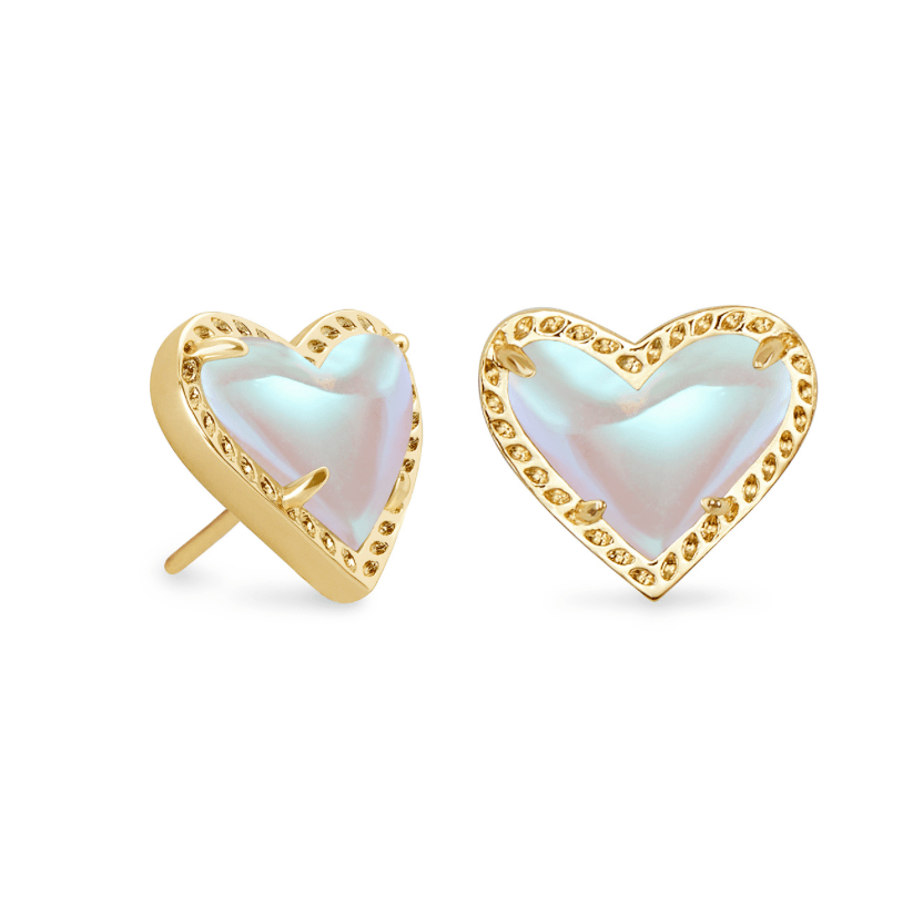 Ari heart stud earrings in dichroic glass - Heart On A Hanger