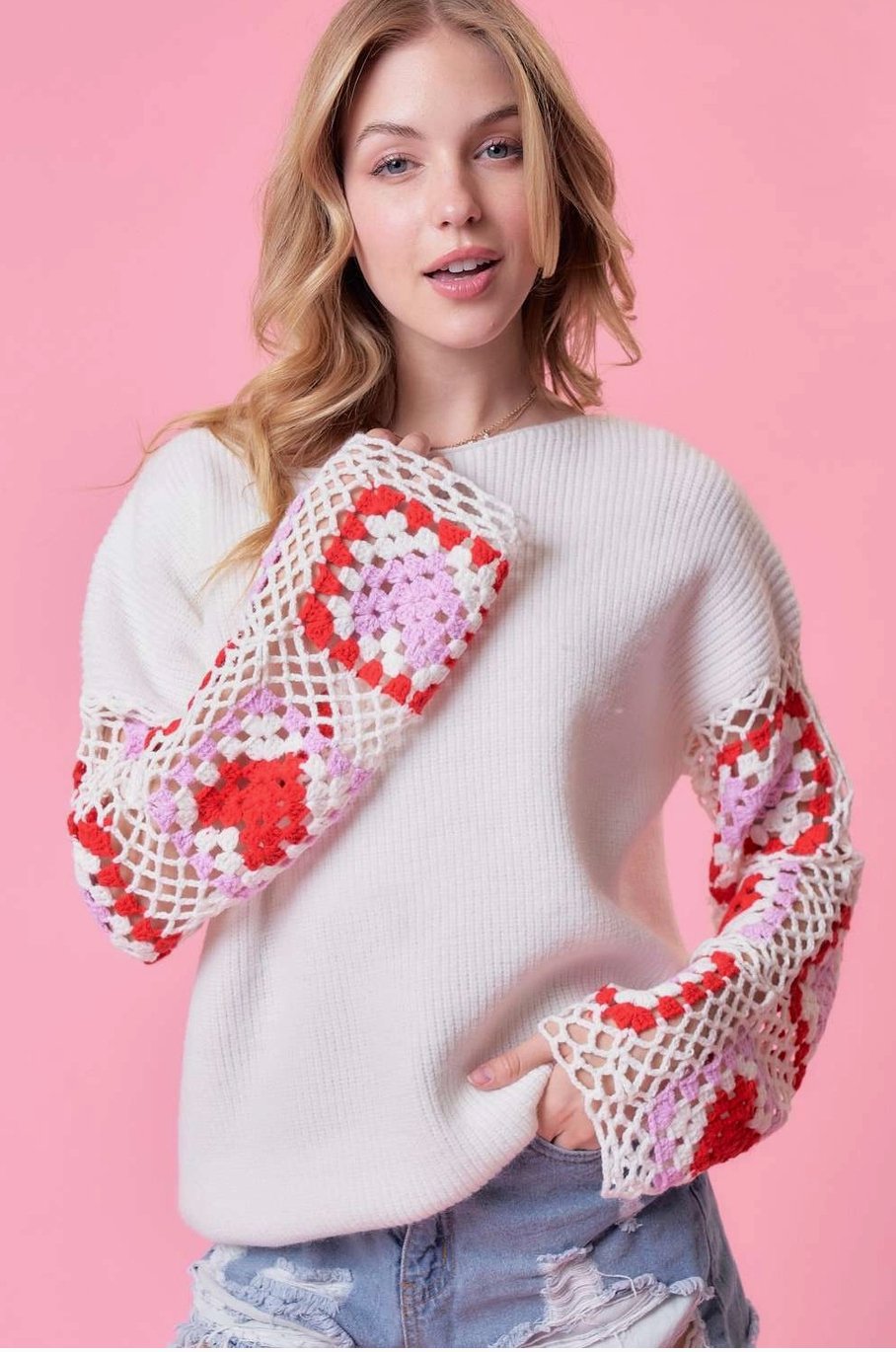 Crochet heart sleeve sweater - Heart On A Hanger