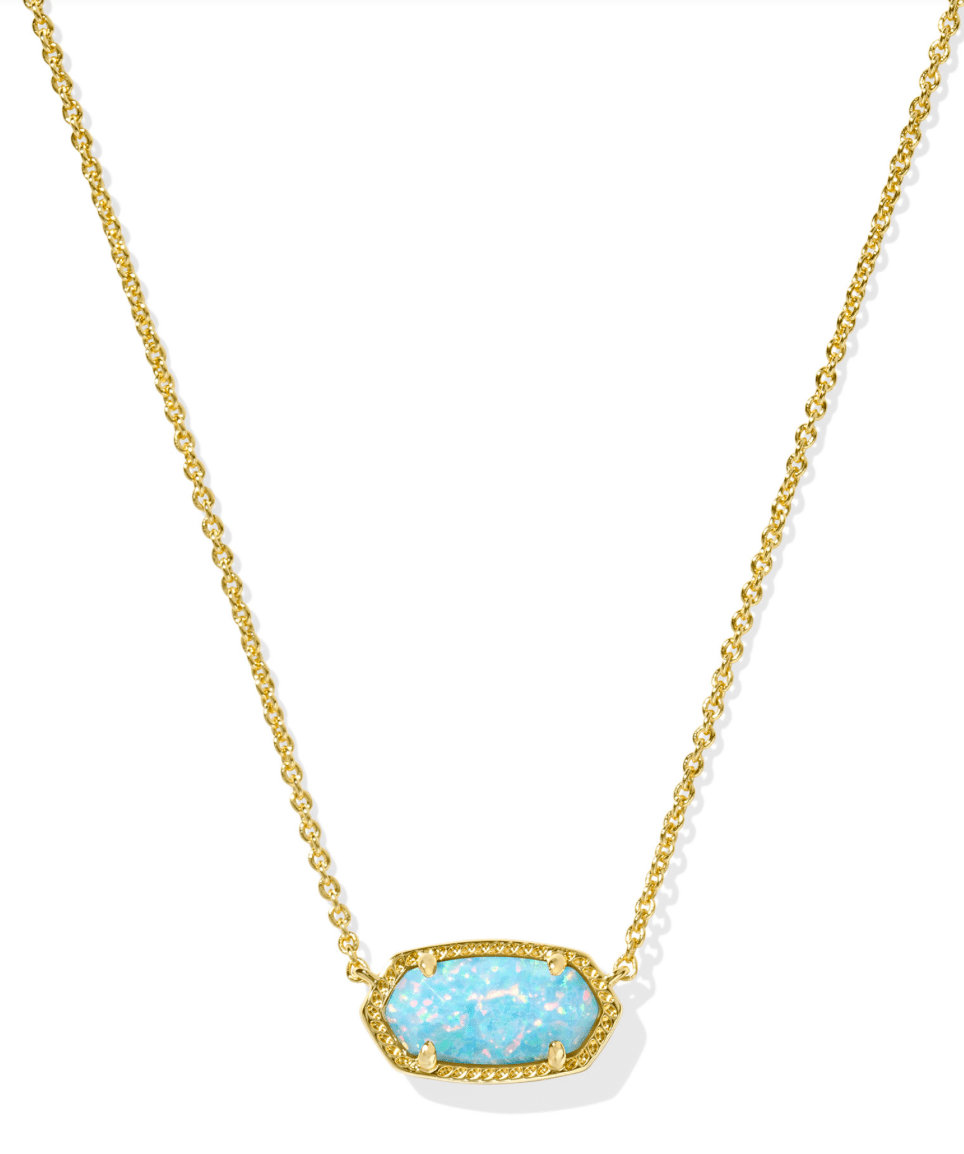 Elisa short pendant necklace in gold light teal kyocera opal - Heart On A Hanger