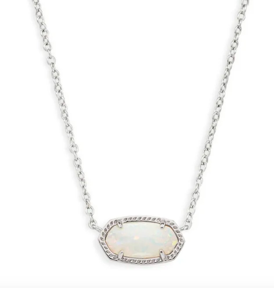 Elisa short pendant necklace rhod white opal - Heart On A Hanger