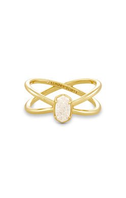 Emilie Double Band Ring Gold Iridescent Drusy 6 - Heart On A Hanger