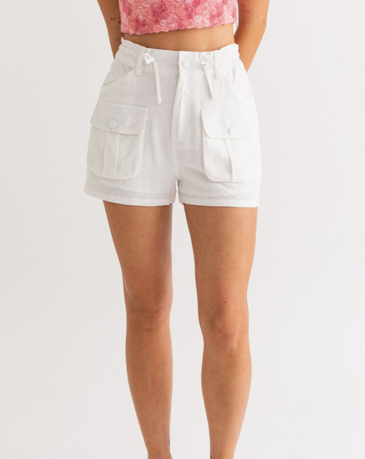 White High Waisted Cargo Shorts - Heart On A Hanger