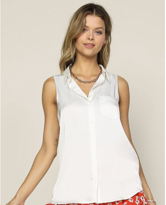 White Sleeveless Button Down - Heart On A Hanger