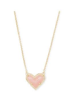 Ari Heart Short Pendant Necklace Gold Rose Quartz